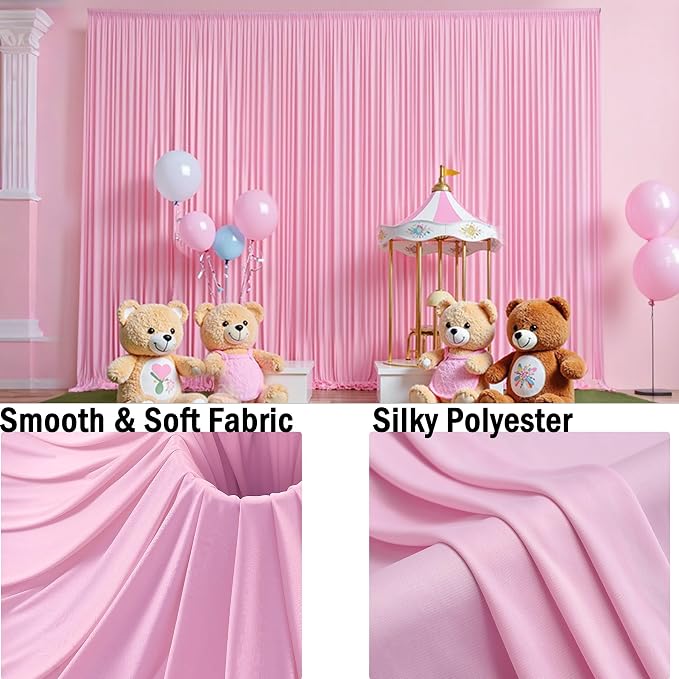 20ft x 12ft Wrinkle Free Pink Backdrop Curtains - Image 5
