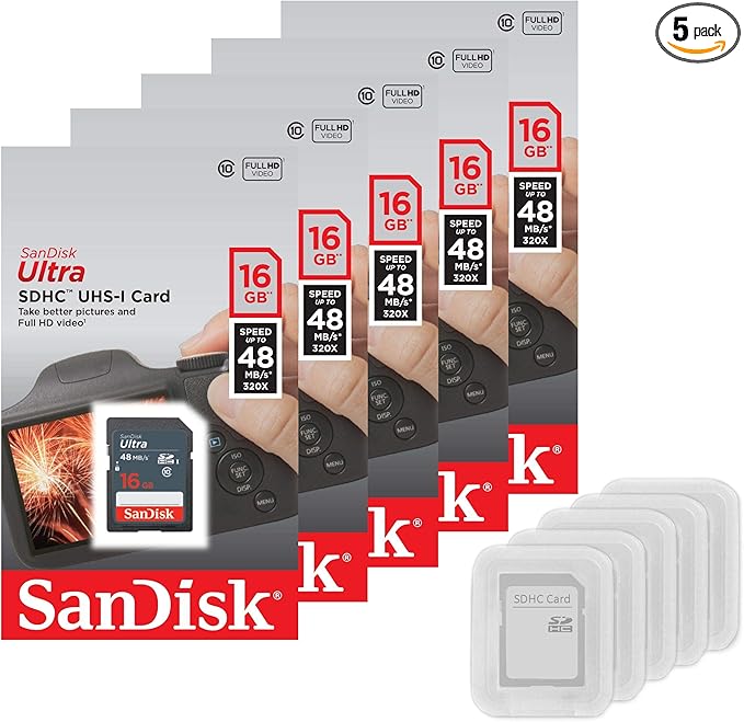 5 Pack - SanDisk Ultra 16GB SD SDHC Memory Flash Card UHS-I Class 10 Read Speed by Sandisk