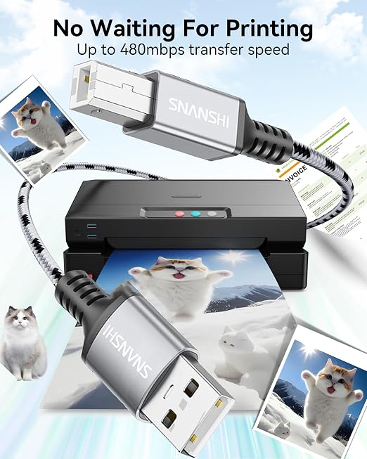 SNANSHI USB Printer Cable 6ft, Nylon Braided Printer Cable to USB Stable Wired - Image 8