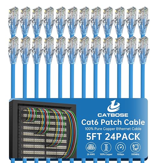 5 Feet Cat6 Patch Cables, Solid Pure Copper Patch Cord, Cat 6 Ethernet Cable by CatBose