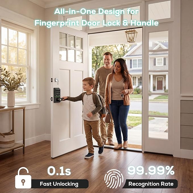 Smart Door Lock Keyless Entry, 6-in-1 Biometric Deadbolt w/Fingerprint - Image 2