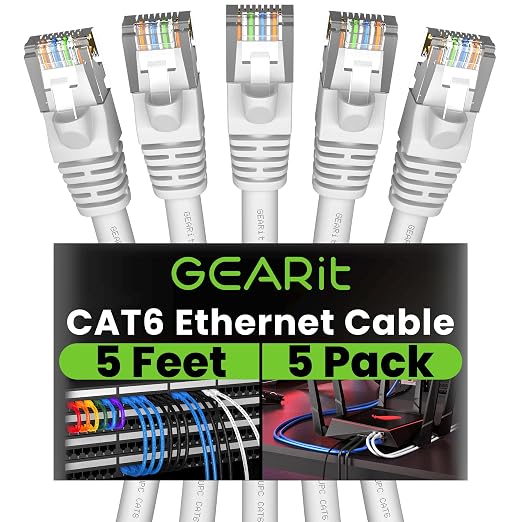 GEARit Cat 6 Patch Cables 5 ft White Cat6 Patch Cables 5ft White/Ethernet Patch by GEARit