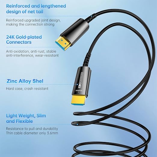 Fiber Optic HDMI Cable 50 FT, 8K Thin HDMI 2.1 Cable, HDMI Cord 48Gbps Ultra - Image 6