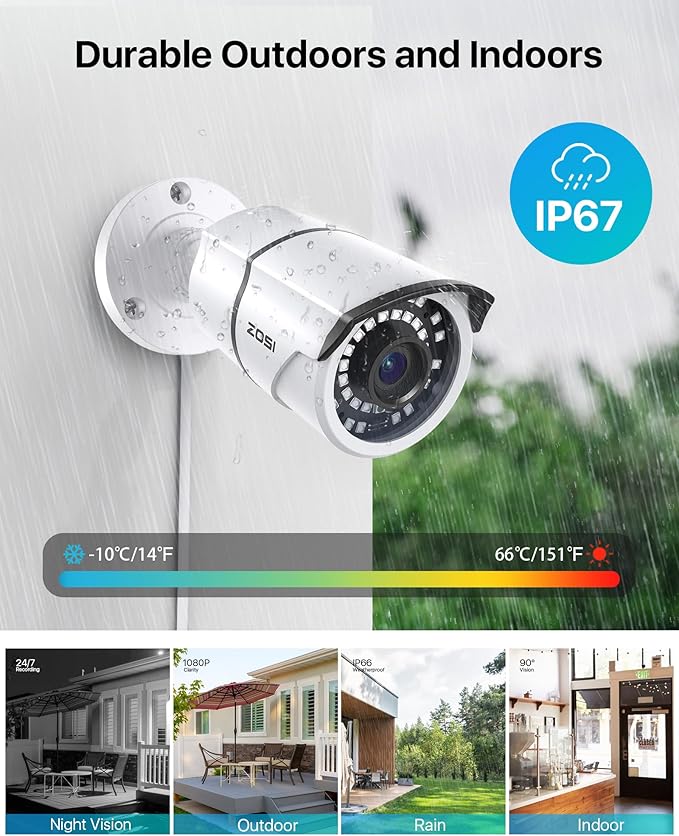 ZOSI 2MP 1080p Security Camera Outdoor Indoor, Night Vision, Weatherproof - Image 3