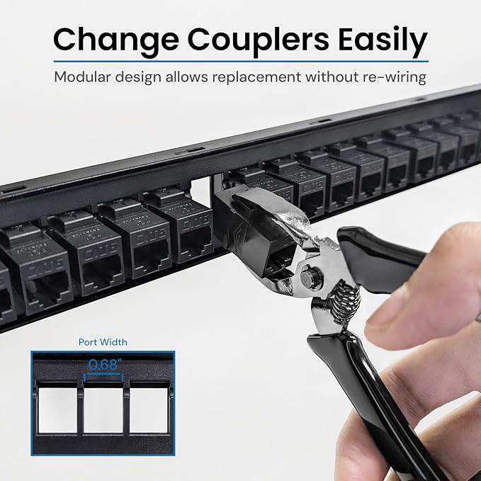 ICC CAT6 Feed-Through Patch Panel, 24 Port, 1U Rackmount, RJ45 Ethernet Patch - Image 4