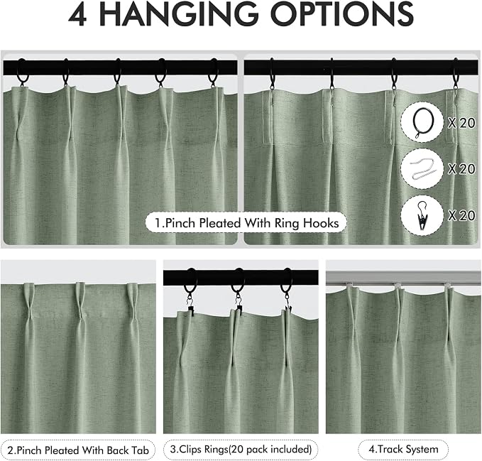 Memory Trained Pinch Pleated Curtains 63 Inches Long, Viral Linen Pinch Pleat - Image 6