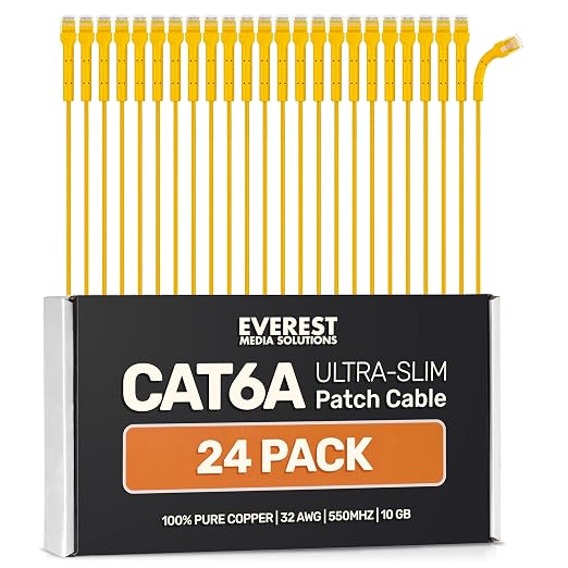 Everest Ultra Slim Cat6a Ethernet Patch Cables 3ft Yellow by EverestMediaSolutions