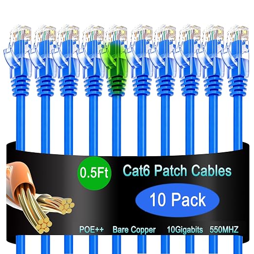 Cat6 Ethernet Cable 0.5 ft - 10G Network Patch Cable by Lysymixs