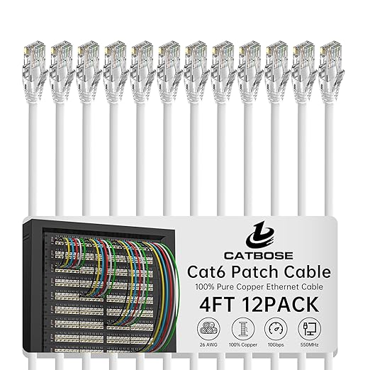 4 Feet Cat6 Patch Cables, Solid Pure Copper Patch Cord, Cat 6 Ethernet Cable by CatBose