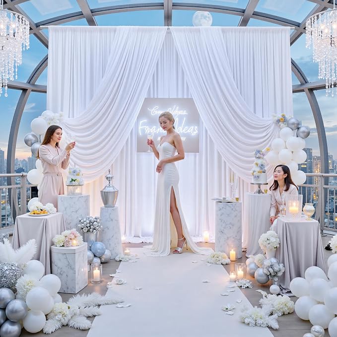 50ft x 14ft Wrinkle Free White Backdrop Curtains - Image 5
