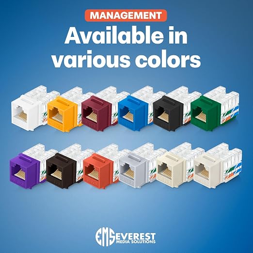 Everest 90° Angled RJ45 Cat6 Keystone Jacks 50-Pack in Yellow - Image 7
