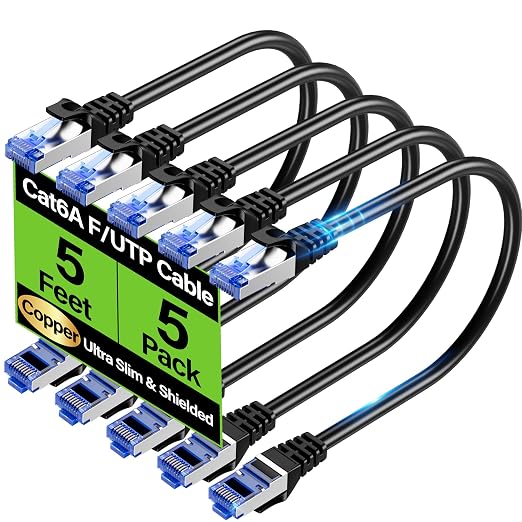 Cat6A Ethernet Cable Shielded 10Gbps 5 ft, Slim Shielded Ethernet Cable Cat 6 by Unknown