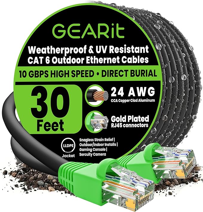 GEARit RJ45 Cat-6 Ethernet Patch Cable, 10Gpbs Transfer Speed, Copper Clad by GEARit