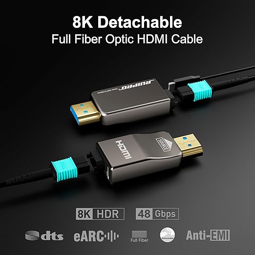 RUIPRO 8K Detachable Full Fiber Optic Armored HDMI 2.1 Cable 85FT, Ultra High - Image 2