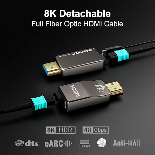 RUIPRO 8K Detachable Full Fiber Optic Armored HDMI 2.1 Cable 3FT, Ultra High - Image 2