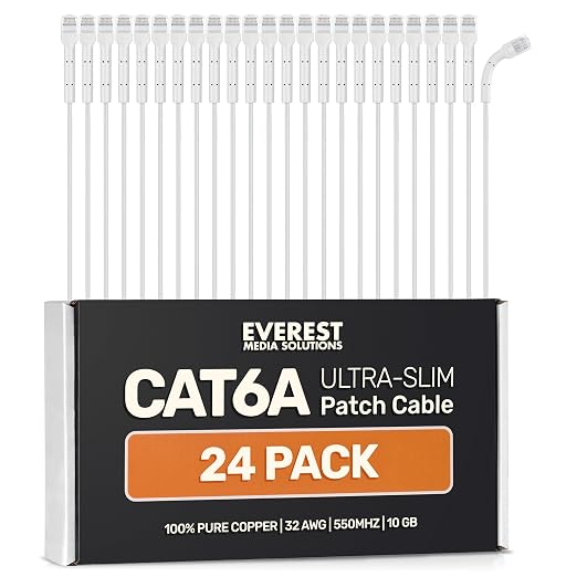 Everest Ultra Slim Cat6a Ethernet Patch Cables 2ft White by EverestMediaSolutions