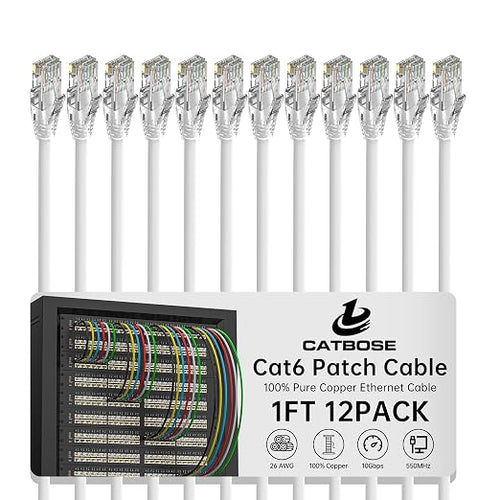 1 Foot Cat6 Patch Cables, Solid Pure Copper Patch Cord, Cat 6 Ethernet Cable by CatBose