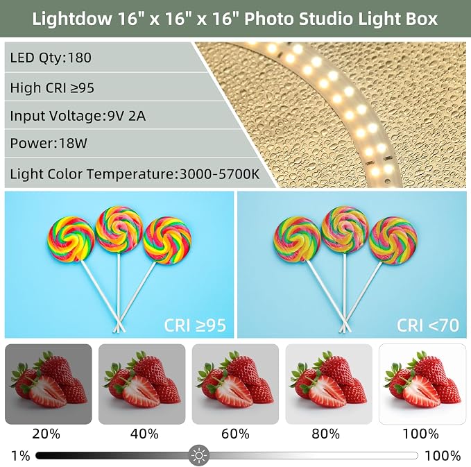 Lightdow 16"x16"x16" Photo Studio Light Box Photography - Image 4