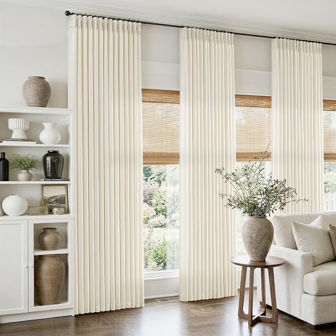 Cream Beige Pinch Pleated Linen Curtains 90 Inch 4 Panels Set - Image 8