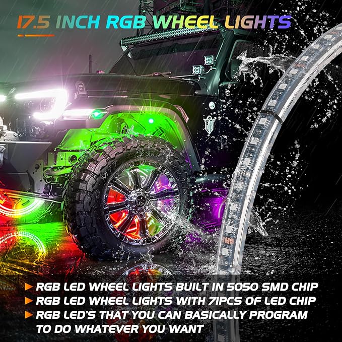 Nilight 4PCS 17.5inch Double Row LED Wheel Ring Lights RGB - Image 6