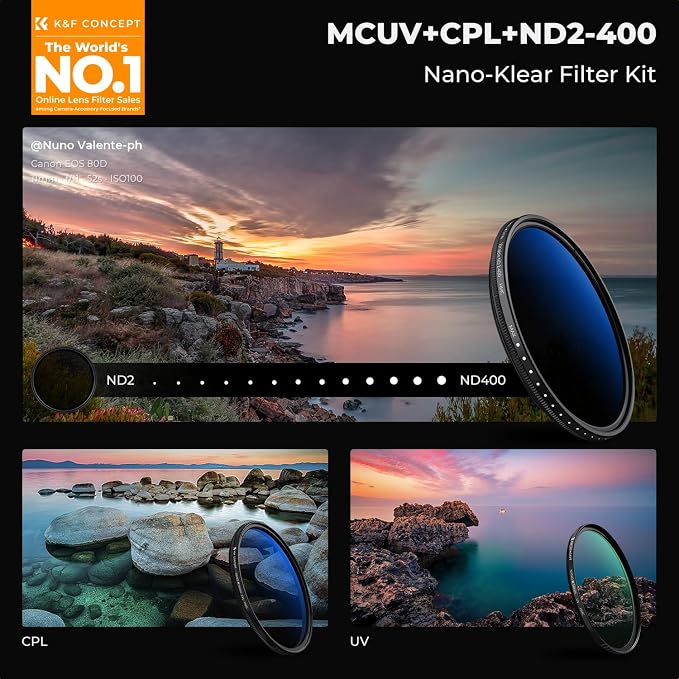 K&F Concept 58mm UV/CPL/ND2-400 Lens Filters Kit-18 Multi-Layer Coatings - Image 2