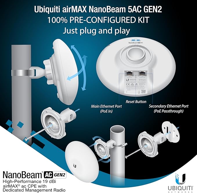 Wireless Bridge NBE-5AC-GEN2 PRE-CONFIGURED Bundle of 2 Ubiquiti NanoBeam 5AC - Image 6