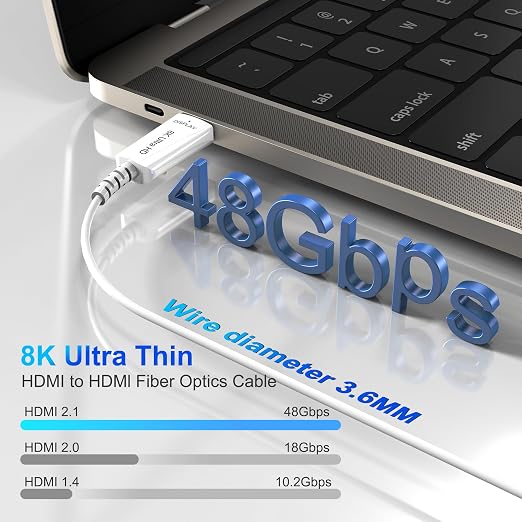 8K Fiber Optic HDMI Cable 100 FT, 8K@60Hz 4K@240Hz, Thin Extra Long HDMI Cable - Image 2