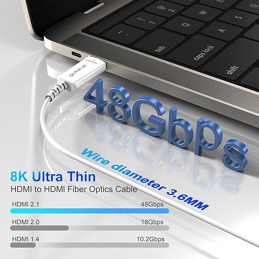 8K Fiber Optic HDMI Cable 15 FT, 8K@60Hz 4K@240Hz, Thin Extra Long HDMI Cable - Image 2