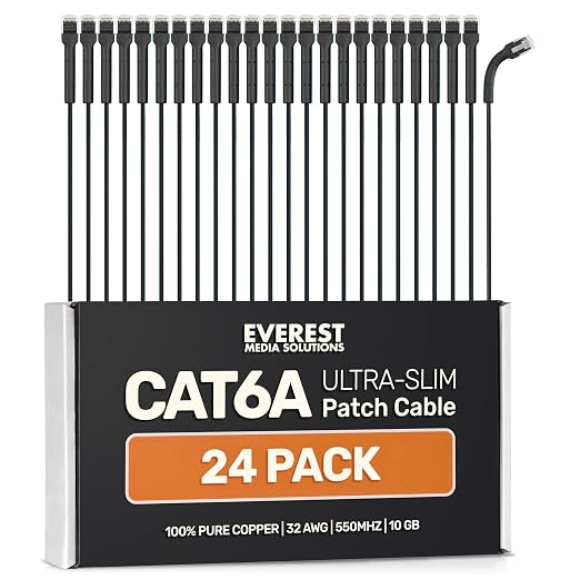Everest Ultra Slim Cat6a Ethernet Patch Cables 10ft Black by EverestMediaSolutions