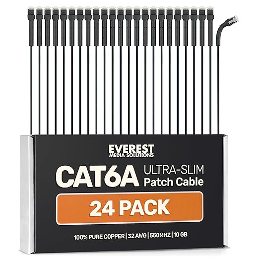 Everest Ultra Slim Cat6a Ethernet Patch Cables 5ft Black by EverestMediaSolutions