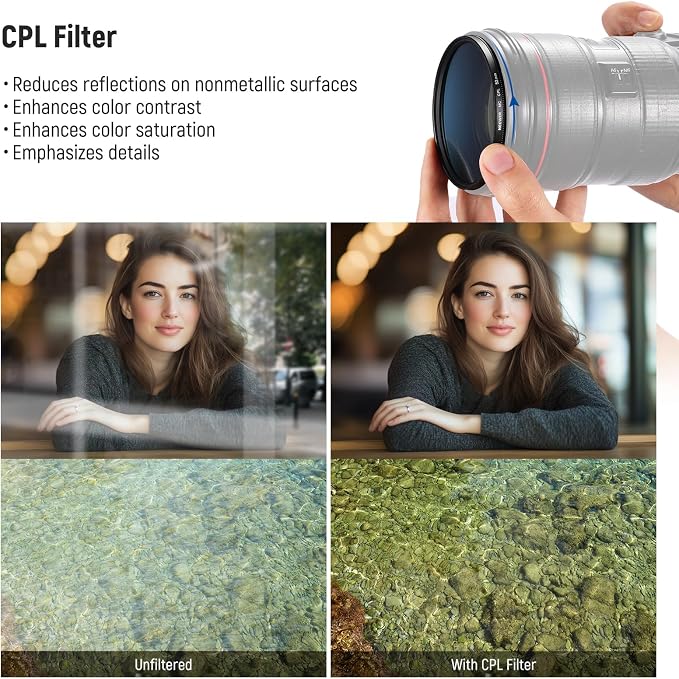 NEEWER 52mm UV CPL ND Lens Filter Kit, UV Protection + Circular Polarizing + - Image 6