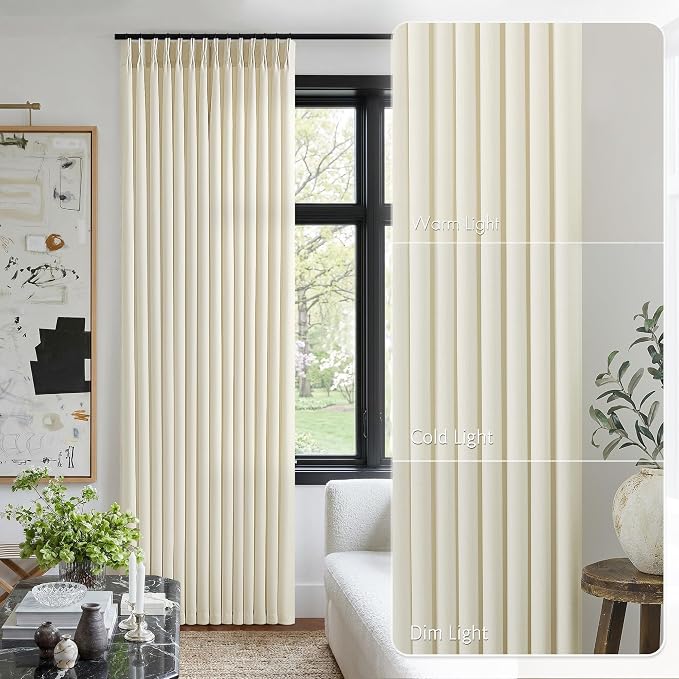 Cream Beige Pinch Pleated Linen Curtains 102 Inch 4 Panels Set - Image 2