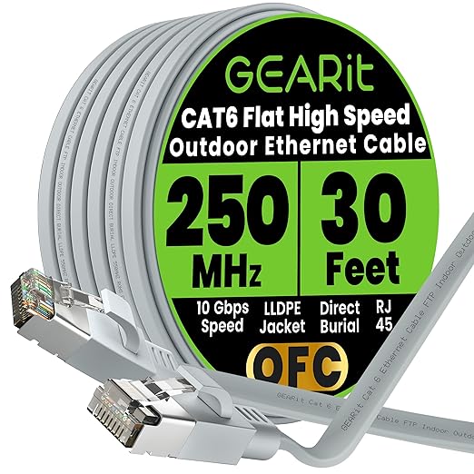 GEARit Cat 6 Outdoor Flat Ethernet Cable Direct Burial Rated LLDPE Jacket by GEARit
