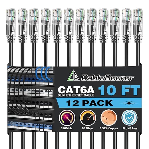 CableGeeker Patch Cables Cat6a 10ft Slim, Cat6 Ethernet Patch Cable 10G Support by CableGeeker