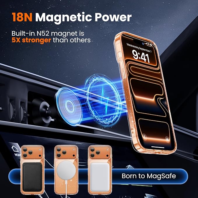 toushion 3 in 1 for iPhone 17 Pro Max Case Clear Glitter, Fits MagSafe - Image 4