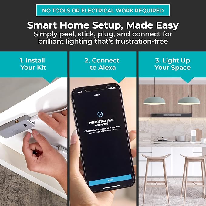 PureOptics LED Works with Alexa Smart Under Cabinet Lighting Kit, Adjustable - Image 4