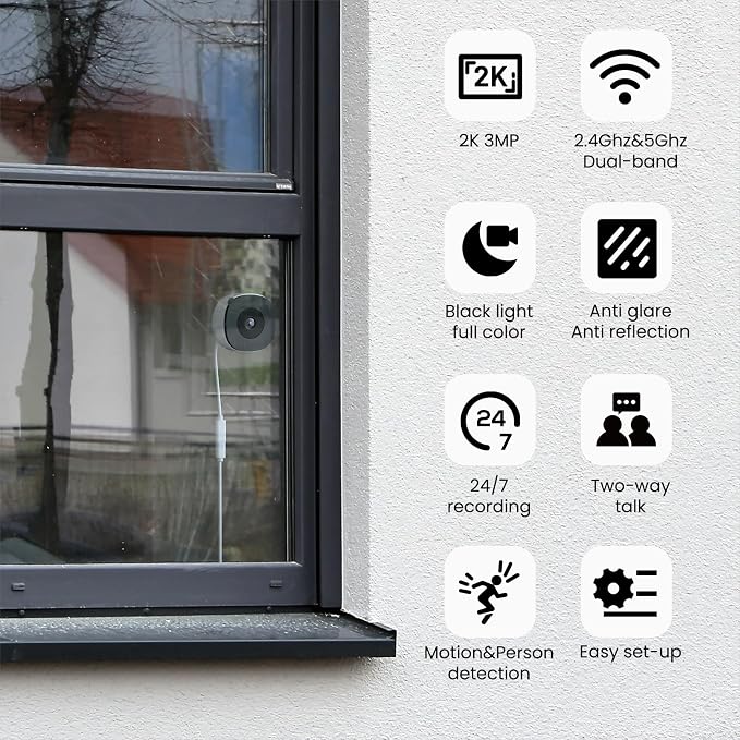 INFIYA 2K Window Cameras for Home Security- 5Ghz & 2.4Ghz WiFi Window Camera - Image 2