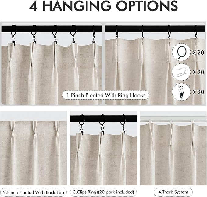 ANRODUO Memory Trained Pinch Pleated Curtains 90 Inches Long, Viral Linen Pinch - Image 5