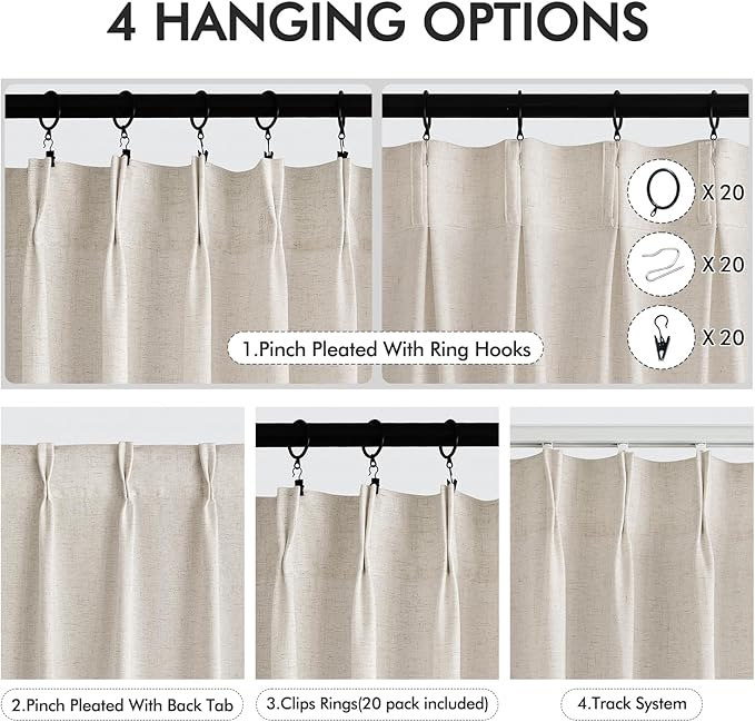 Memory Trained Pinch Pleated Curtains 86 Inches Long, Viral Linen Pinch Pleat - Image 5