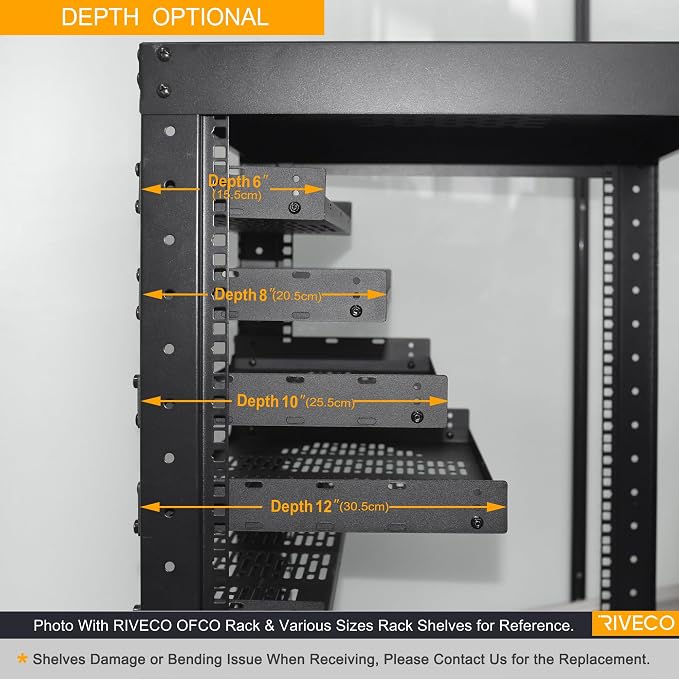 RIVECO 2 PCS 12” Rack Shelves for 19 inches Network Rack & Cabinets, 1U Rack - Image 2