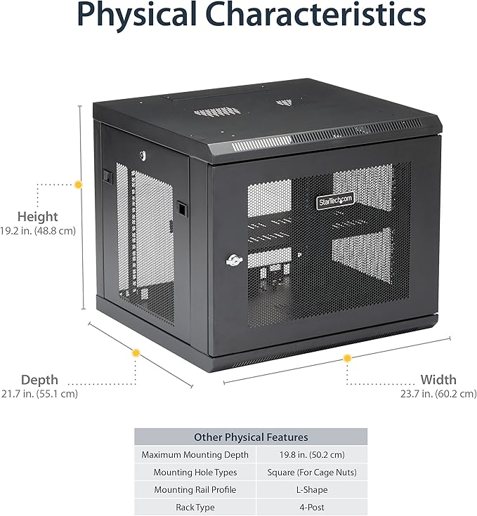 StarTech.com 4-Post 9U Wall Mount Network Cabinet w/ 1U Shelf, Ships Fully - Image 4