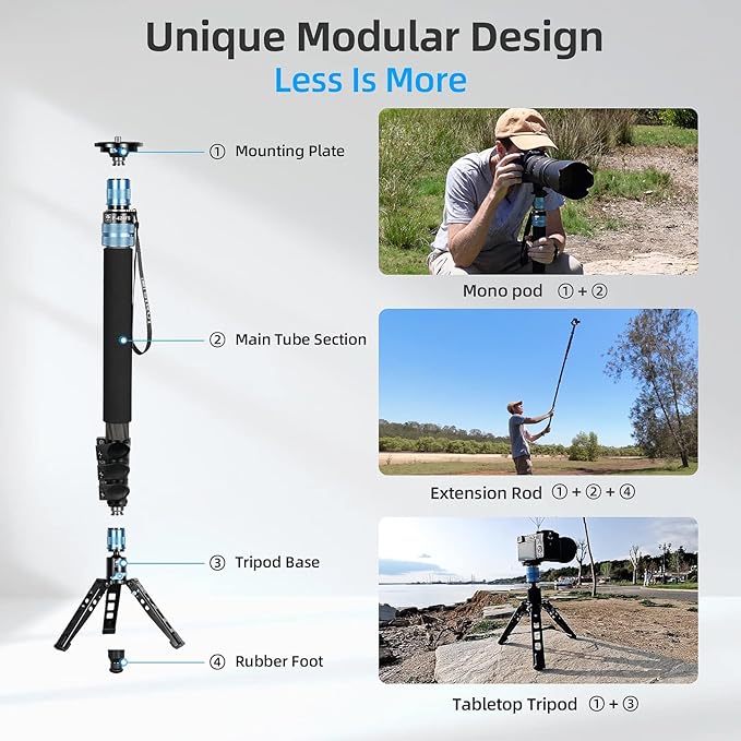 SIRUI P-424FS Carbon Fiber Monopod, 360° Panorama, Modular 3 in 1, Quick - Image 3