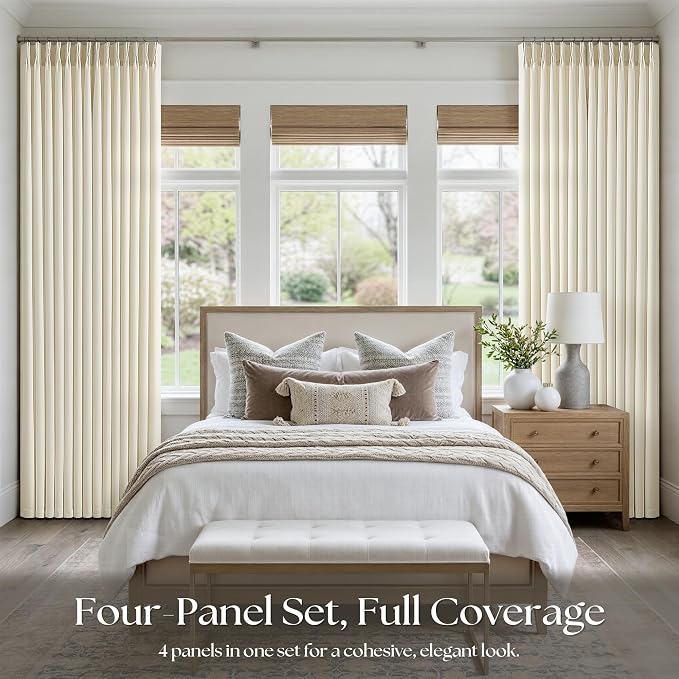 Cream Beige Pinch Pleated Linen Curtains 90 Inch 4 Panels Set - Image 6