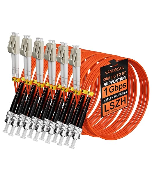 6 Pack LC to ST OM1 Fiber Patch Cables 2M, 62.5/125µm MultiMode Duplex Fiber by VANDESAIL