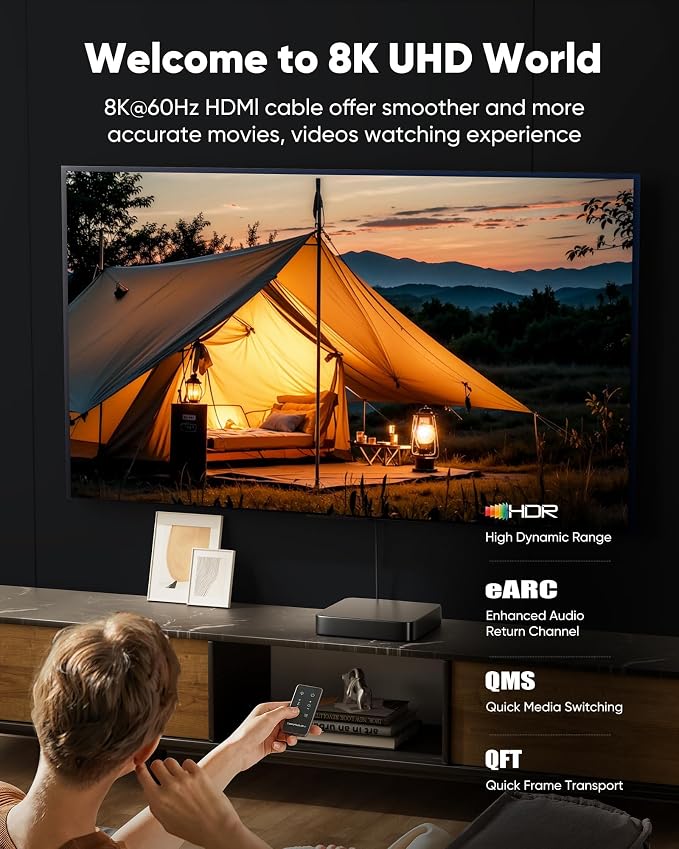 Capshi 30ft 8K 4K@120Hz HDMI Cable 2.1, 48Gbps High Speed Cord - Image 2