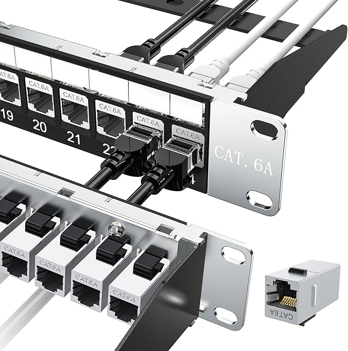 Jadaol 24-Port Shielded Cat6A Patch Panel, 19” 1U Rackmount/Wall Mount by Jadaol
