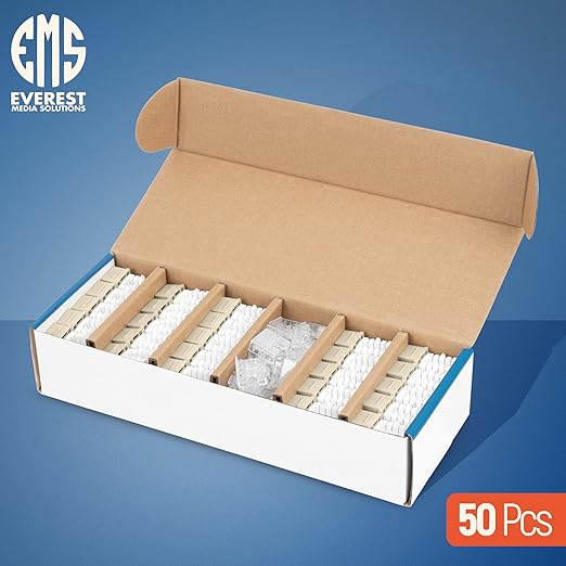 Everest 90° Angled RJ45 Cat6 Keystone Jacks 50-Pack in Light Almond | Slim - Image 2