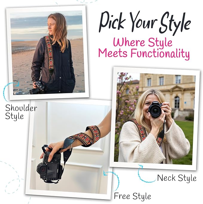 Art Tribute Camera Strap, Vintage Embroidered Neck Shoulder & Crossbody Camera - Image 6