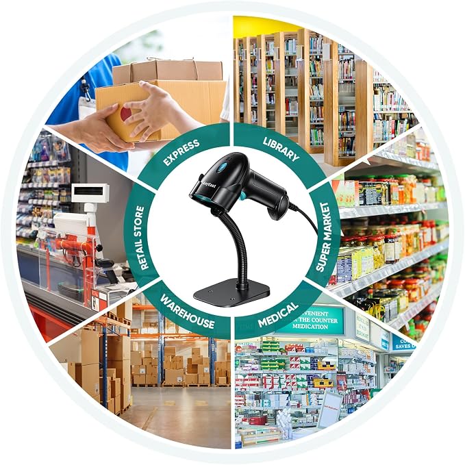 Barcode Scanner with Stand, USB Wired Inventory 2D 1D QR Code Scanner, - Image 8