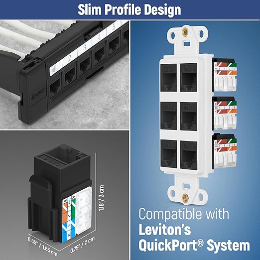 Everest 90° Angled RJ45 Cat6A Keystone Jacks 100-Pack in Black - Image 6